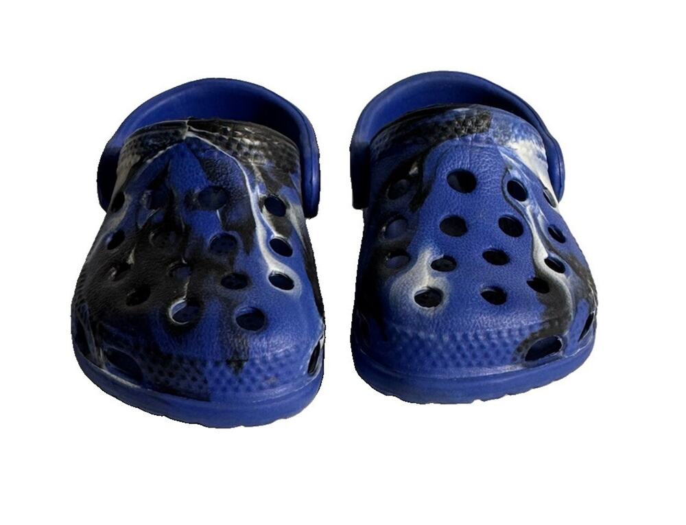 Kids Size 4 Blue Black White Marbled Clogs Slip On Water Shoes
